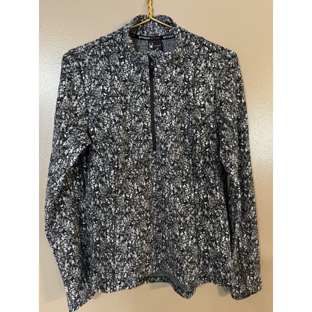 New Spyder Active 1/4 Zip Black White Speckled Soft Pullover Size Medium
